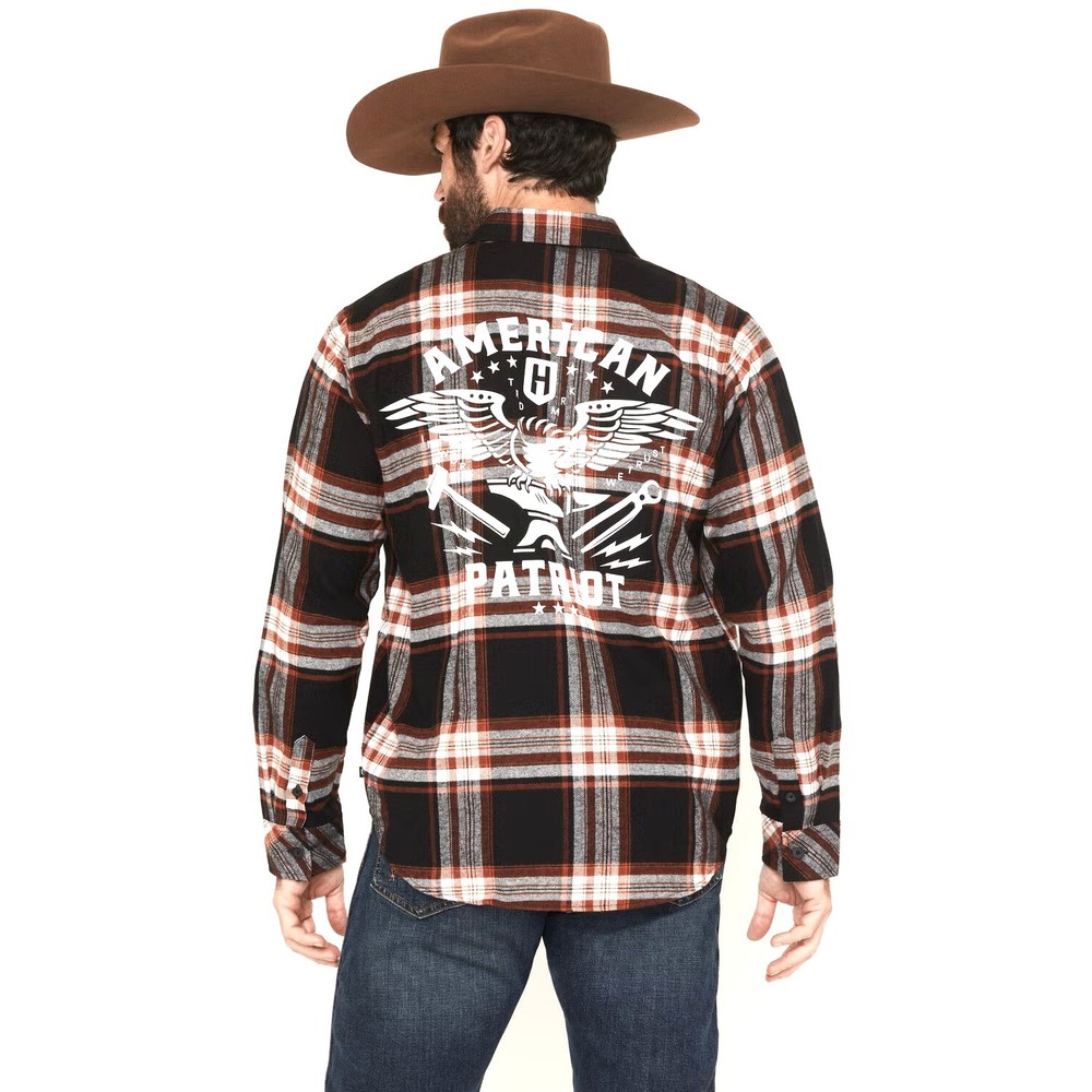 Howitzer American Patriot‎ Flannel Shirt Men's XL Black Plaid Grunt Western NEW